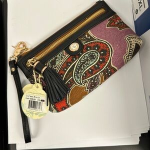 Spartina 449 Nautical Phone Wristlet
Natural Linen & Genuine Leather
Wallet New
